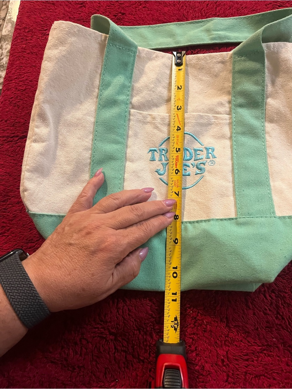 Trader Joe’s Mini Canvas Tote/Lunch Bag Pastel Mint Green Natural Reusable 13” - Picture 10 of 10